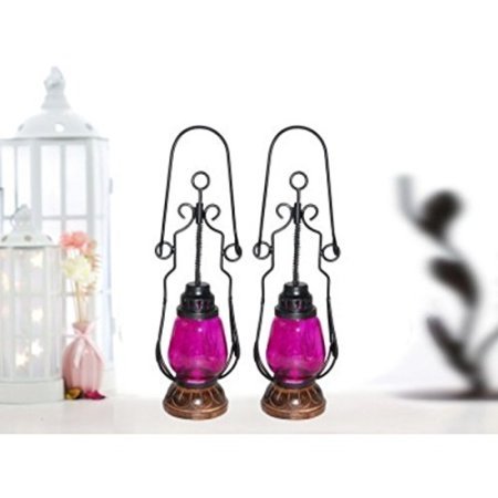 Desi Karigar Pink Wooden, Glass Lantern Size(LxBxH-4.5x4.5x15.25) Inch Pack Of 2