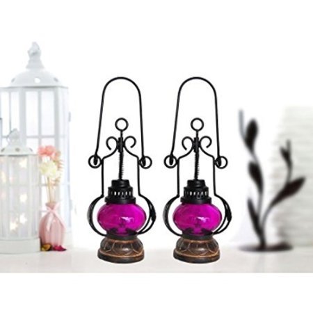 Desi Karigar Pink Wooden, Glass Lantern Size(LxBxH-5.25x5.25x13.5) Inch Pack Of 2