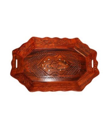 Desi Karigar Tray Serving Fruit Home kitchen Wooden Fancy Decor Wood Gift Basket Trey