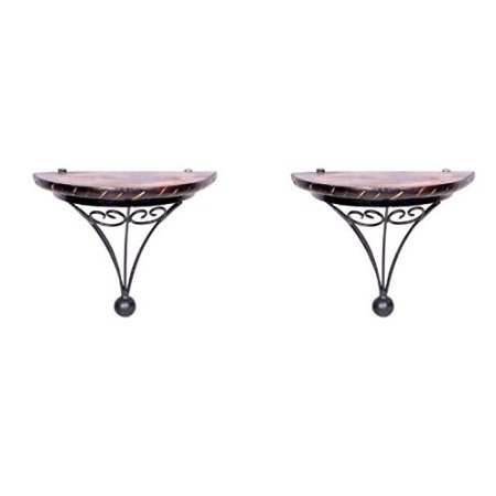 Desi Karigar wood shelf And wrought iron Fancy wall bracket Set of 2