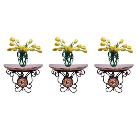 Desi Karigar wood Shelf And wrought iron hand carved big wall bracket Combo Pack of 3