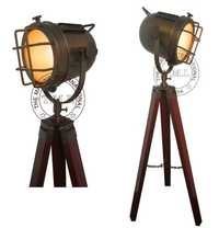 Antique Spotlight With Wooden Tripod Stand