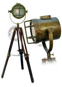Brown Antique Vintage Look Searchlight With Wooden Stand