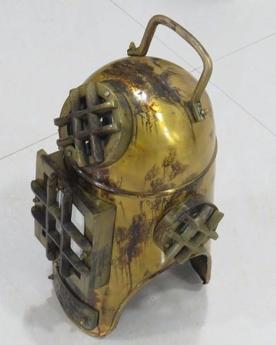 A MILLER DUNN DIVINHOOD SHALLOW WATER DIVING HELMET WITH ANTIQUE BRASS