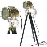 Chrome Vintage Spotlight With Wooden Stand