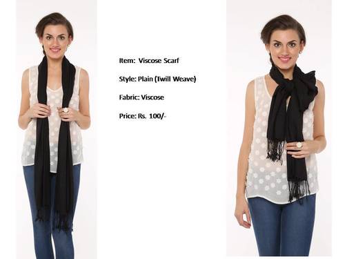 Designer Stoles - Viscose Fabric, 80x19 Inches, Black | All Season Ladies Scarf with Quick Dry Feature, Plain Dyed, Cool Dry