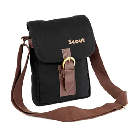 Piccolo - Cotton Canvas with Leather Trimming, 17x22x5 cm, Black Color | Sling Bag Design, Zip Closure, Customized Option Available