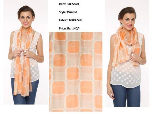 Woolen Stoles - 100% Silk, 2032 mm Length, Orange Color | Soft & Delicate Printed Scarf, Cool Dry & Quick Dry Features, All Season Wear
