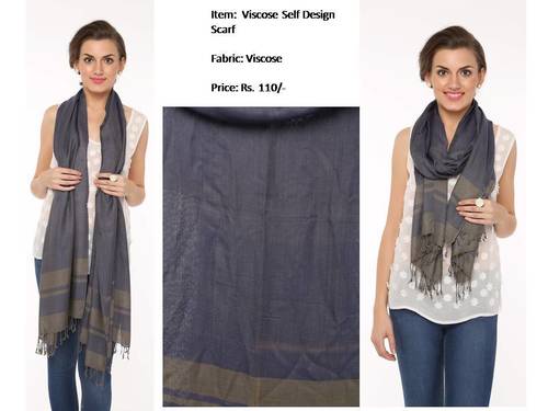 Wool Scarf - Viscose Fabric, 80x26 Inches, Grey Color | Soft Delicate Self Design, All Season Versatility, Cool Dry, Quick Dry Features