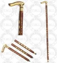 Brass Design Handle Walking Cane With Designer Shaft