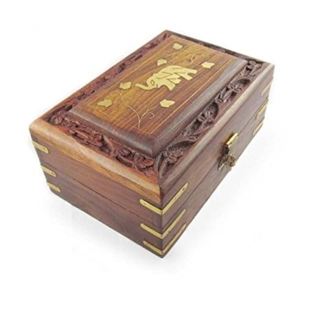 Desi Karigar Wooden Antique Handcrafted Decorative Jewellery Storage Box Size(LxBxH-6x4x2.5) Inch