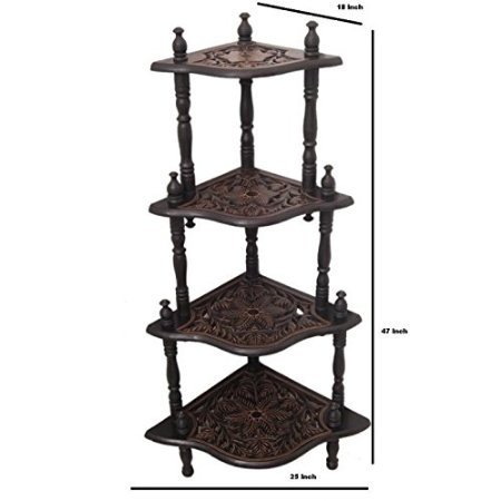 Desi Karigar Wooden Big Hand Carving Work With 4 Shelves End Table Side Corner