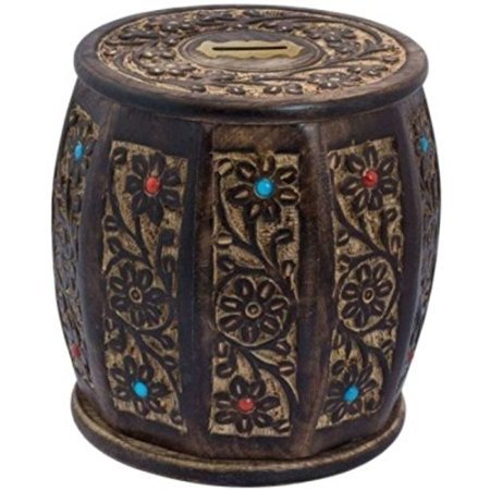 Desi Karigar Wooden Drum /cylinder Shaped Money Bank