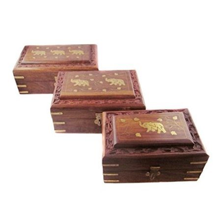 Desi Karigar Wooden Handcrafted Decorative Jewellery Storage Box Size(LxBxH-8x5x2.5) Inch Set Of 3