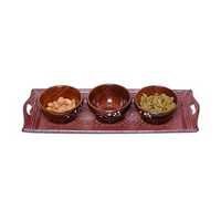 Desi Karigar Wooden Handmade 3 Dry Fruit bowl & 1 Serving Tray