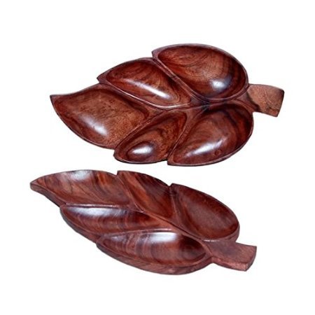 Desi Karigar Wooden Handmade Leaf Design Dry Fruit Tray Size-lxbxh13x7x1 inch Set Of 2