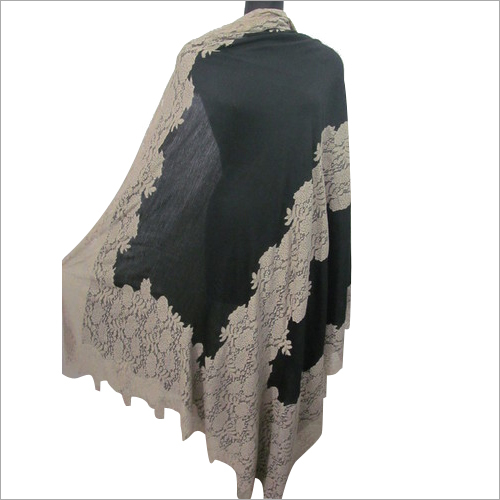 Designer Stole - Pashmina Wool, 70x20 Inches, Black | Floral Embroidery, Hand-stitched, Soft Texture, Luxurious Feel