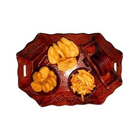 Desi Karigar Wooden Holi Special Snacks Dry Fruit Hexagonal Tray With Coaster Set