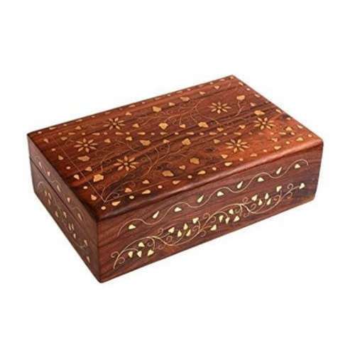 Desi Karigar Wooden Jewellery Box With Classic Brass Work ( Brown, 7 x 5 inch )