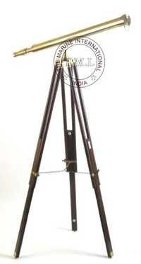 Nautical Brass Harbor Master Telescope with Wooden Tripod Stand