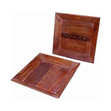 Desi Karigar Wooden Fancy Design Serving Tray Size-lxbxh-14x9x1 Inch Set Of 2