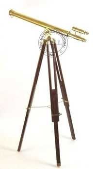 Nautical Brass Griffith Astro Double Barrel Telescope W/Wooden Stand