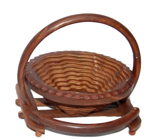 Desi Karigar Wooden Fruit Basket + Free 3 Tea Spoons ( Brown )