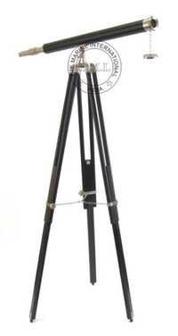Leather Sheathed Chrome Harbor Master Telescope W/Black Stand