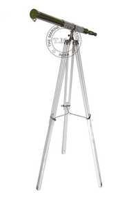 White Leather Sheathed Chrome Harbor Master Telescope With White Stand