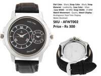 Citizen Hand Watch - Leatherite Strap, 46 Mm Silver Case With Black Dial, Water Resistant, Quartz Movement, Analogue Dual Time Display | Our Logo, Stylish Design, 3 Months Warranty