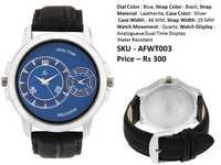 Fashion Wrist Watch - Leatherite Strap, 46 Mm Silver Case, Blue Dial, 25 Mm Strap Width | Quartz Movement, Water Resistant, Analogue Dual Time Display