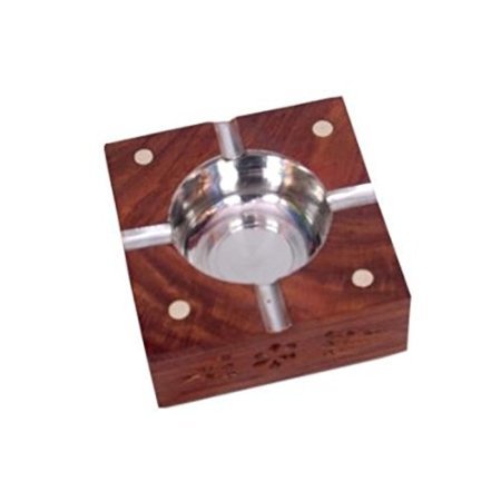 Desi Karigar Wooden Premium Quality Antique Ashtray With Brass Inlay
