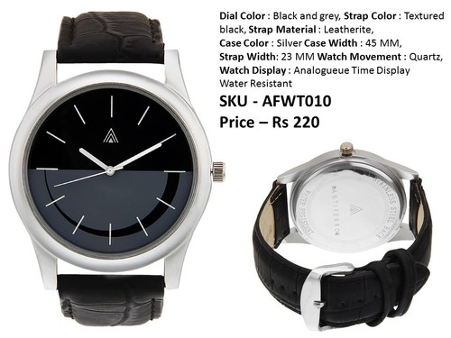 Chronograph Watch - Leatherite Strap, 45 MM Silver Case, Black & Grey Dial | Quartz Movement, Water Resistant, 3 Months Warranty