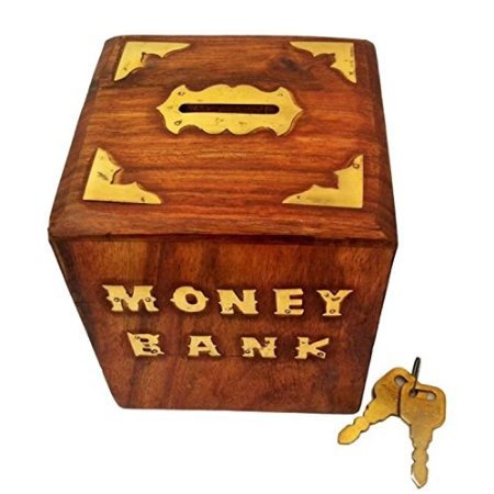 Desi Karigar Woooden With Brass Work Antique Money Bank