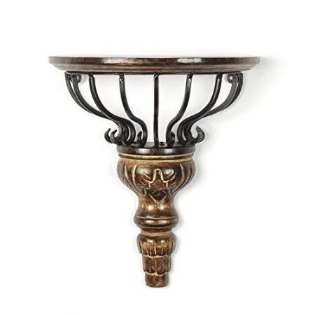 Desi Karigar Wooden Shelf And Wrought Iron Wall Bracket D-Shape 11.5x5x10