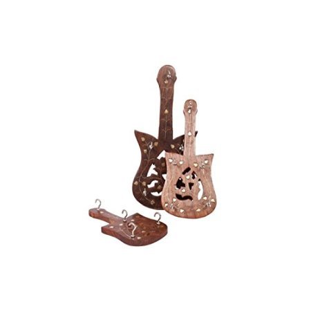 Desi Karigar Wooden Guitar Key Holder Set Of 3 Pieces