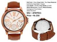 Mens Chronograph Watch - Leatherite Strap, 45 Mm Copper Case, Silver Dial, 23 Mm Strap Width | Water Resistant, Quartz Movement, Analogue Display