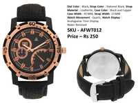 Stainless Steel Watch - 45mm Black And Copper Case, Textured Black Leatherite Strap 23mm | Quartz Movement, Water Resistant, 3 Months Warranty