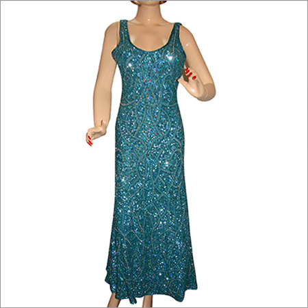 Beaded Evening Gowns - Cotton Fabric, Sizes S-XXL | Sleeveless Design, Elegant Beaded Details