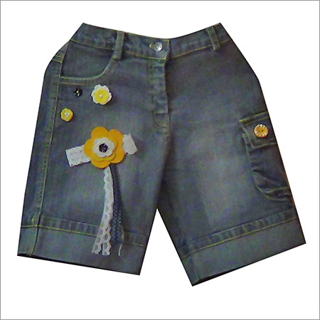 Kids Nicker - Denim Cotton Blues | Summer Comfort, Floral Add-Ons, Skin-Friendly, Machine-Washable for Trendy Girls 3-15 Years