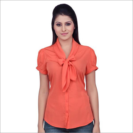 Ladies Designer Tops - Cotton, Short Sleeves, Peach Color | Casual Summer Style, Plain Pattern
