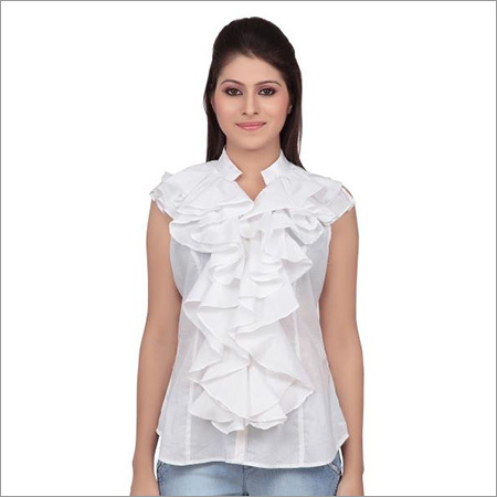 Women Tops - Cotton Material, Casual Style , White Sleeveless Plain Design