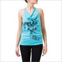 Ladies Fashionable Tops - Cotton, Casual Dress, Sky Blue Color - Printed Pattern, Sleeveless Style