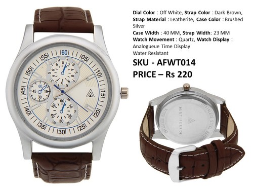 Corporate Watch - Leatherite Strap, 40 MM Brushed Silver Case, Off White Dial | Water Resistant, Quartz Movement, 3 Months Warranty