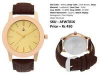 Quartz Wrist Watch - Gold Case 43 Mm, Yellow Dial And Dark Brown Leatherite Strap | Water Resistant, Analogue Display, 3 Months Warranty