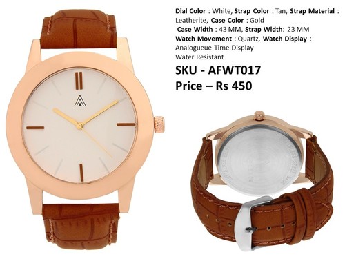 Automatic Watch - Leatherite Strap 23 MM, White Dial & Gold Case 43 MM | Quartz Movement, Water Resistant, Analogue Display, 3 Months Warranty