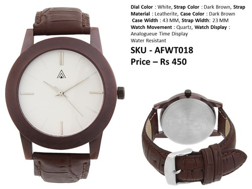 Mens Analog Watch - Leatherite Strap, 43MM Dark Brown Case, White Dial, Water Resistant | Quartz Movement, 3 Months Warranty, 23MM Strap Width