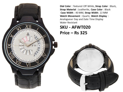 Rolex Watches - Leatherite Strap, 40 MM Black Case, Textured Off White Dial | Quartz Movement, Analogue Day & Date, Water Resistant