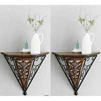 Desi Karigar Beautiful wood & wrought iron New Fancy wall bracket Pack of 2