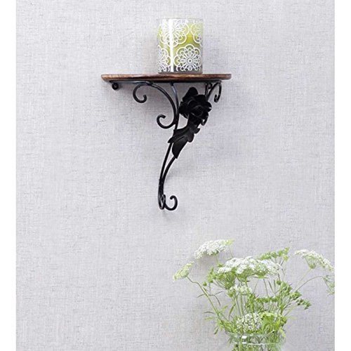 Desi Karigar Wooden Shelf And Wrought Iron Wall Rack Bracket Shelf Fancy Design
